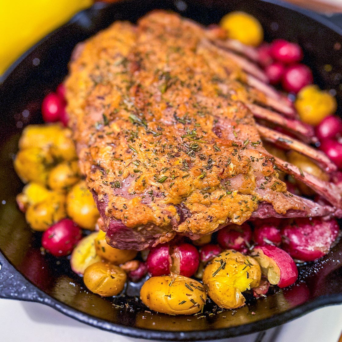 Rosemary Dijon Rack of Lamb with Crispy Potatoes