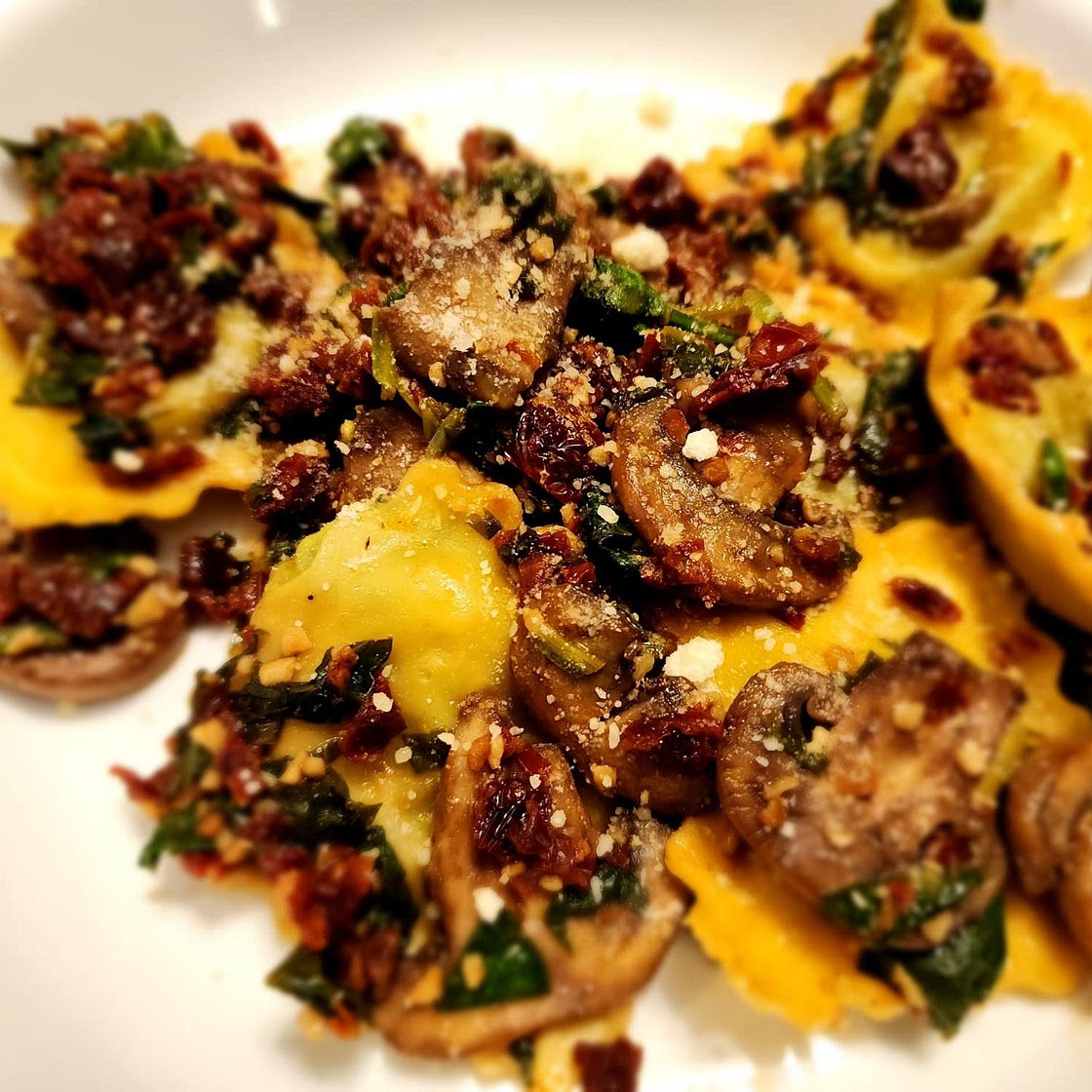 Mushroom Ravioli with Spinach