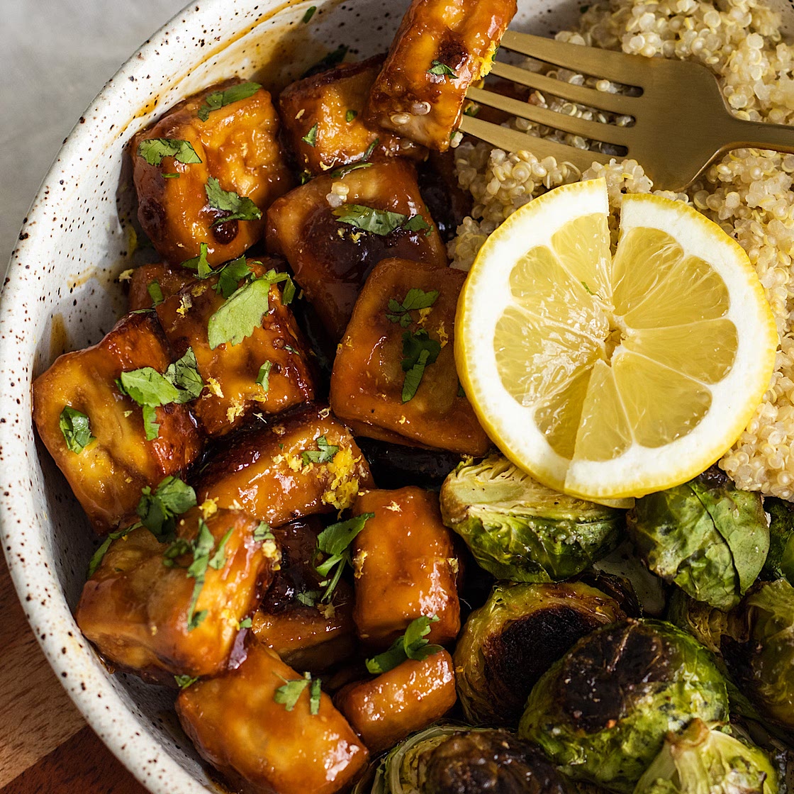 Sticky Lemon Ginger Tofu (vegan)