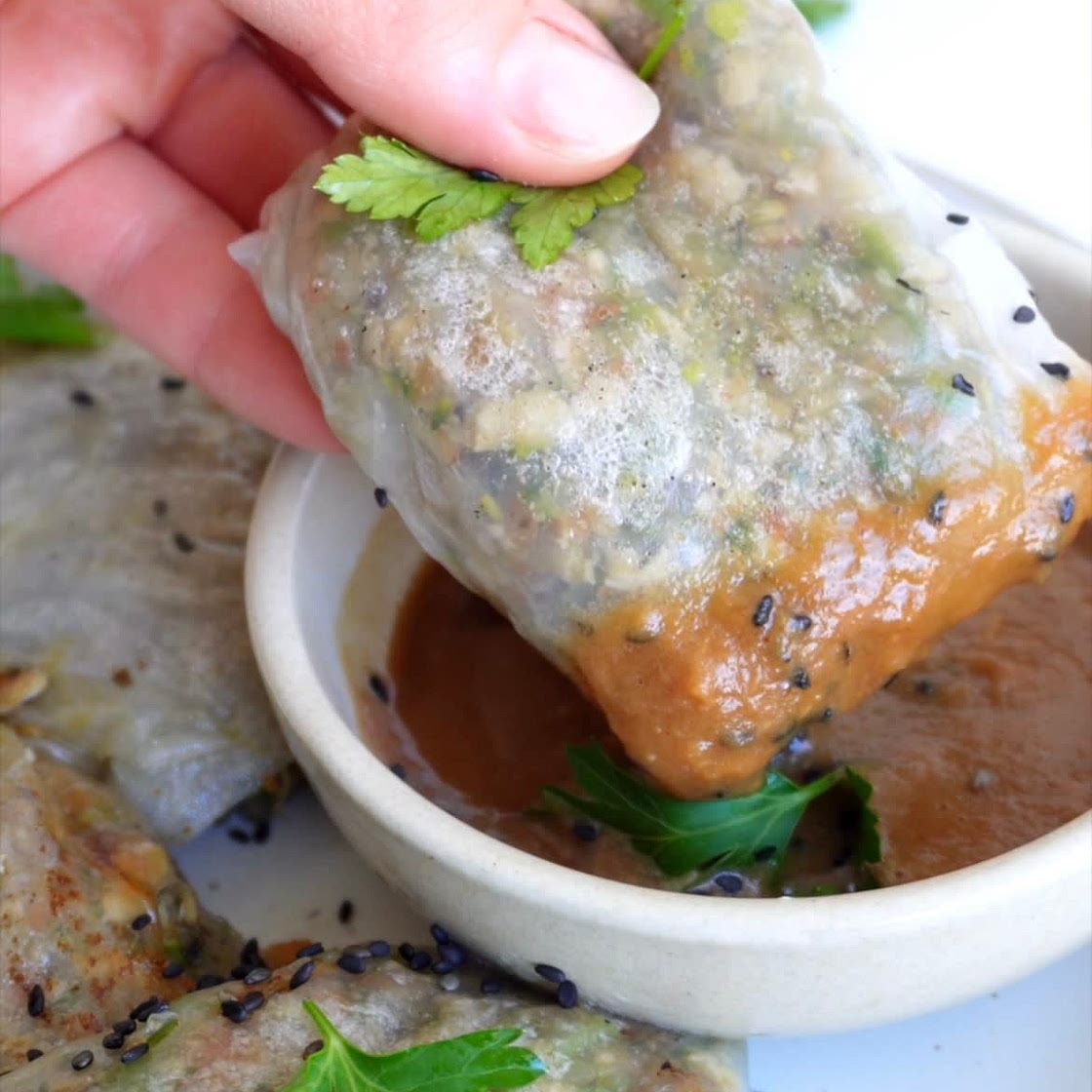 Einfache vegane Dumplings mit Erdnussdip