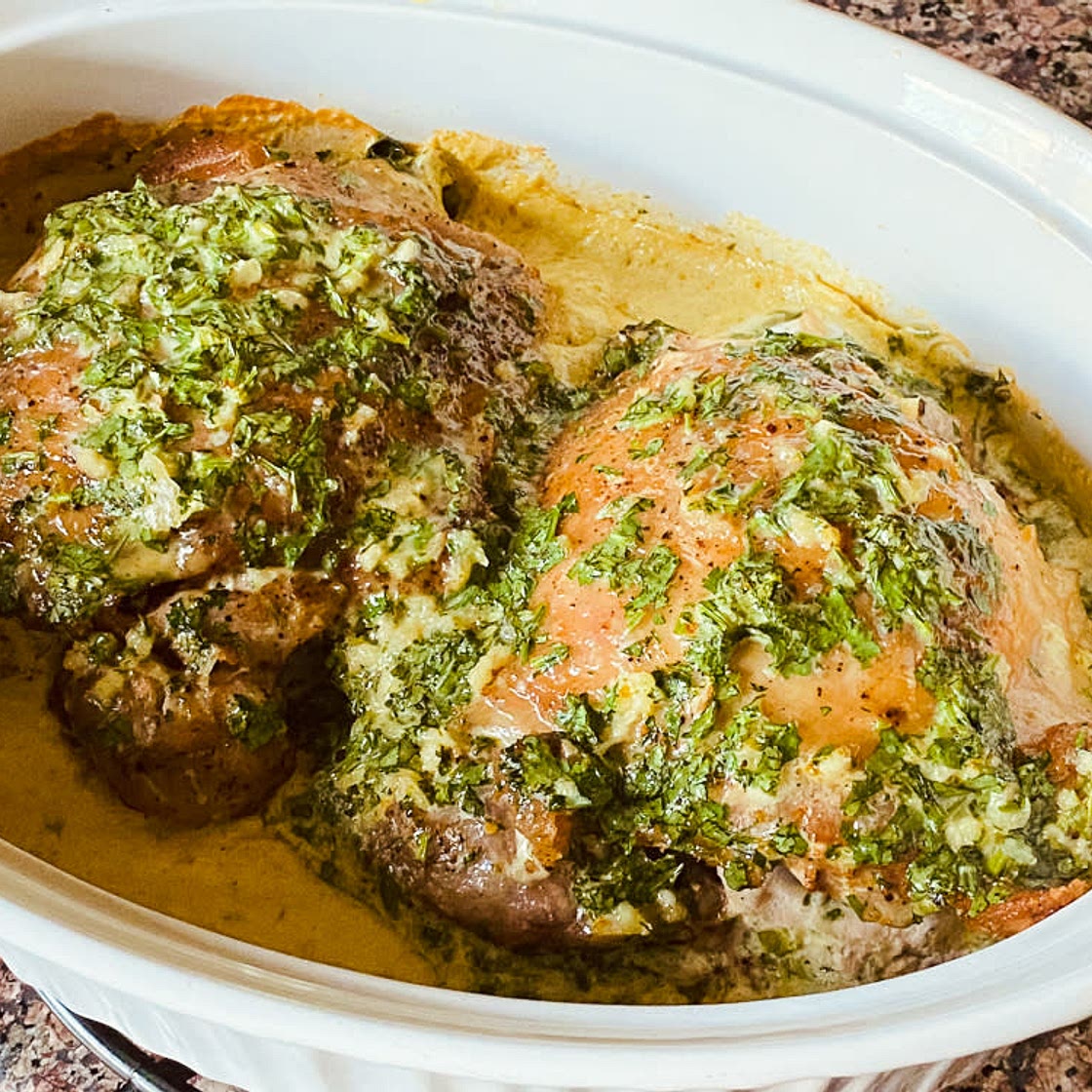 Chkmeruli | Georgian Chicken in Creamy Garlic Sauce