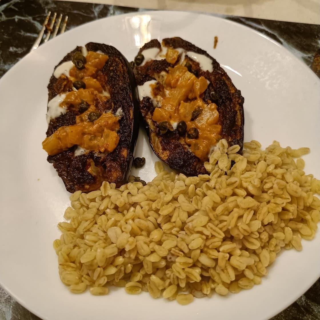 Harissa-Roasted Eggplant With Fried Capers