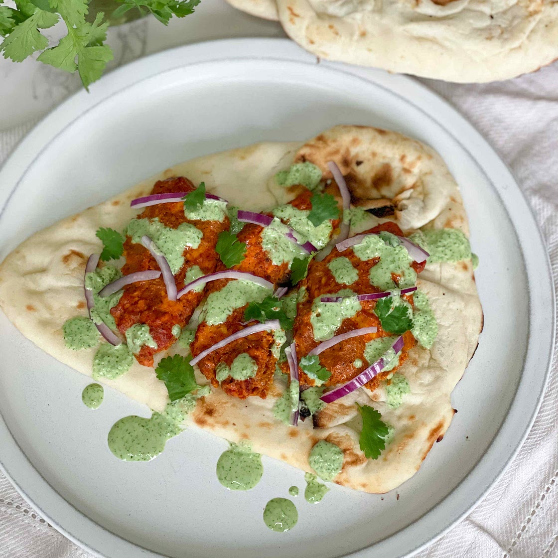 Tandoori chicken with a mint yogurt chutney  