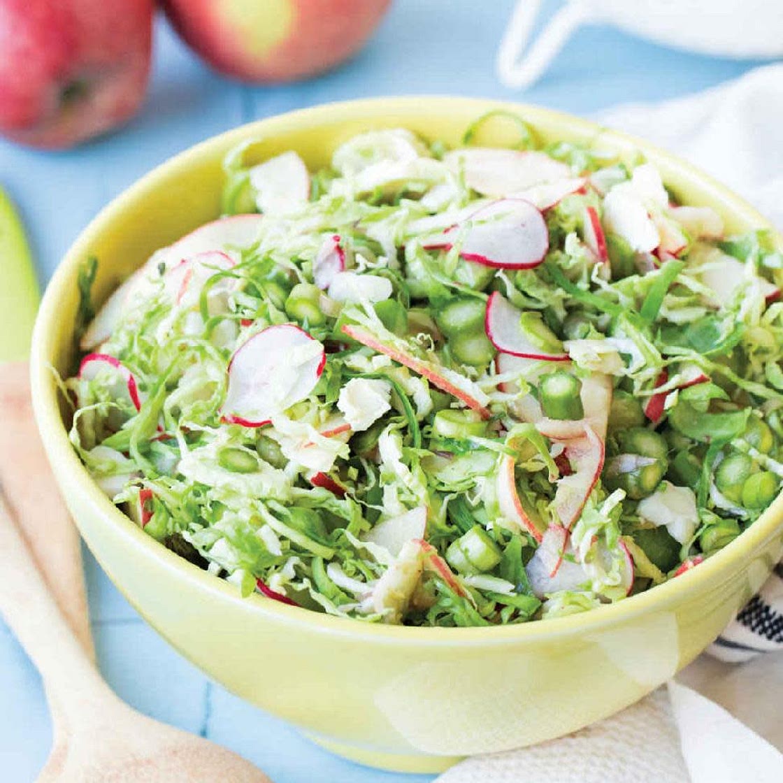 SHAVED BRUSSELS SPROUT, ASPARAGUS, RADISH, AND APPLE SALAD