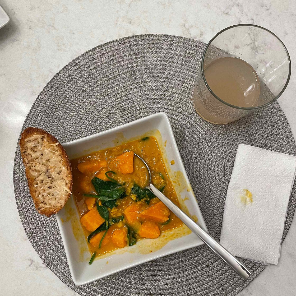 Red Curry Lentils With Sweet Potatoes and Spinach