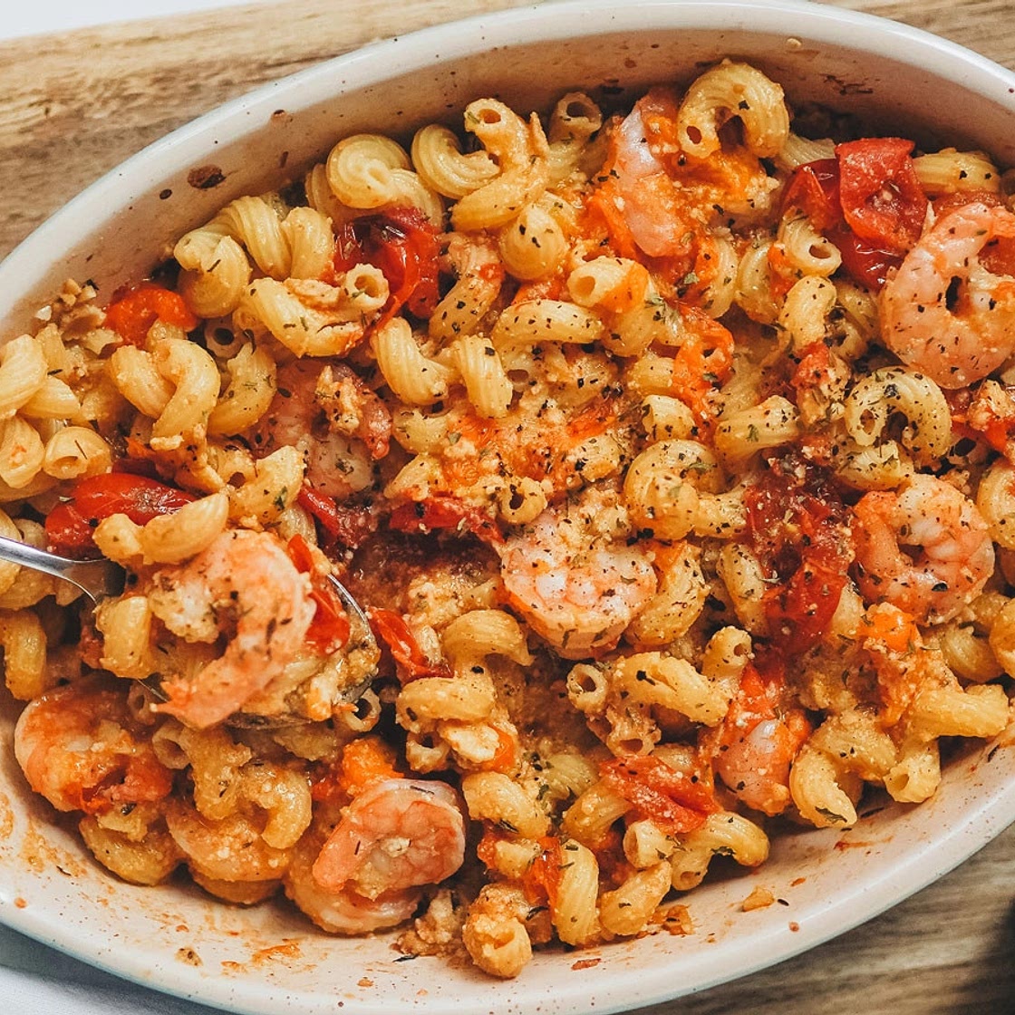 Upgraded Baked Feta Pasta with Shrimp