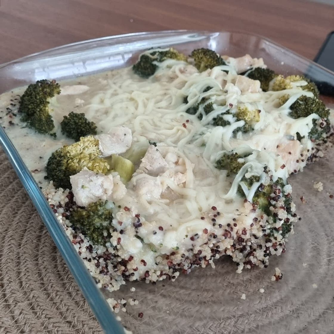 Broccoli, cheese, chicken, and quinoa casserole