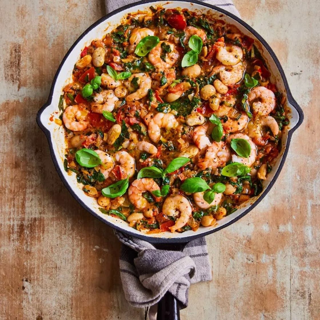 White bean prawn saganaaki
