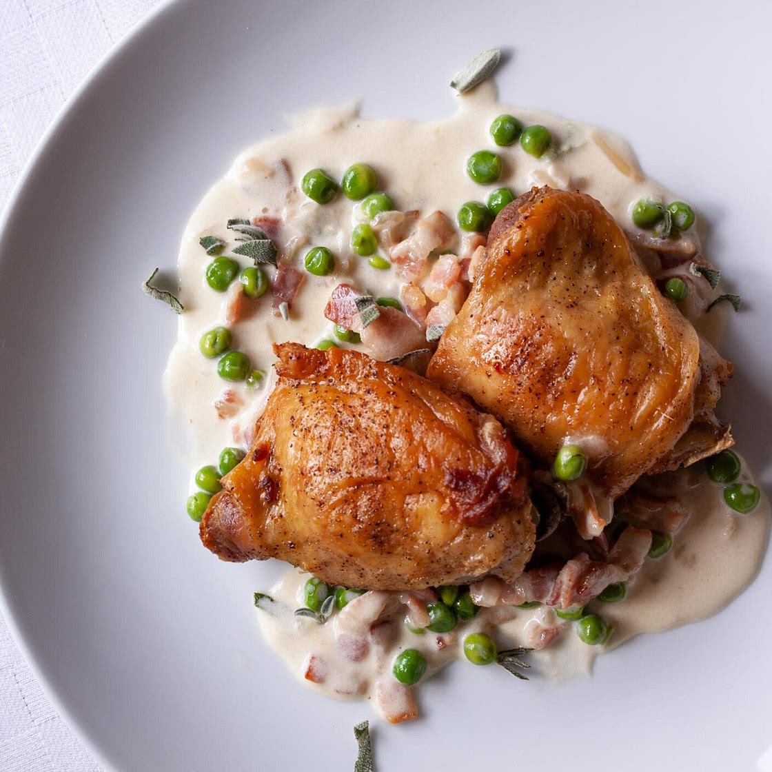 Chicken With Peas, Sage And Bacon
