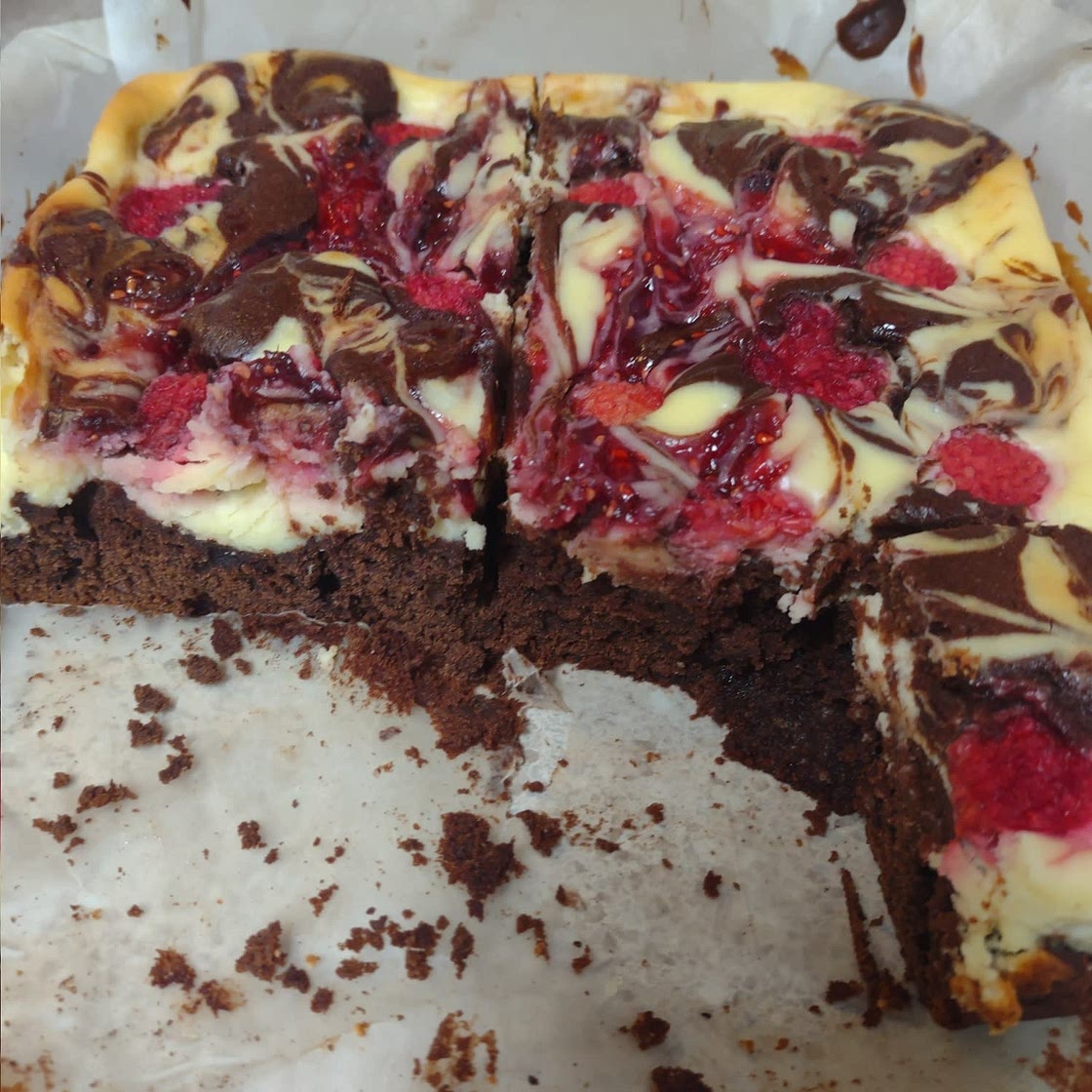 Raspberry Cheesecake Brownies with White Chocolate Chips