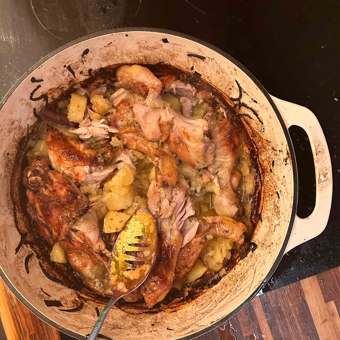Roasted chicken in a dutch oven