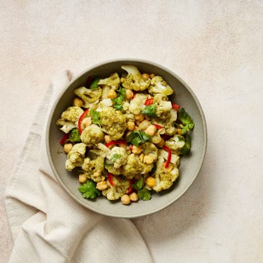 Cauliflower and Chickpea Salad with Cilantro-Mint Dressing