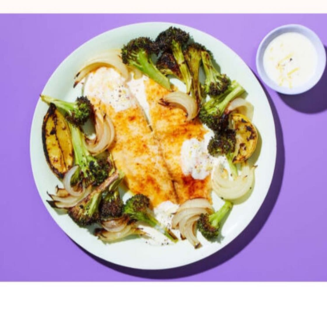 Paprika Spiced Tilapia with Lemon Aioli and Roasted Broccoli