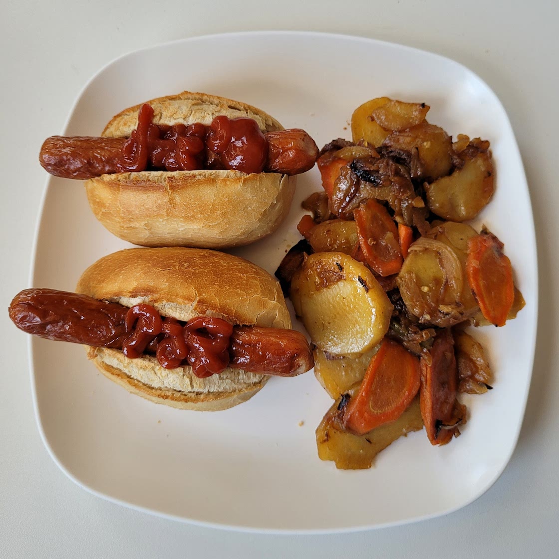 Hot Dog with Potato Carrot Skillet