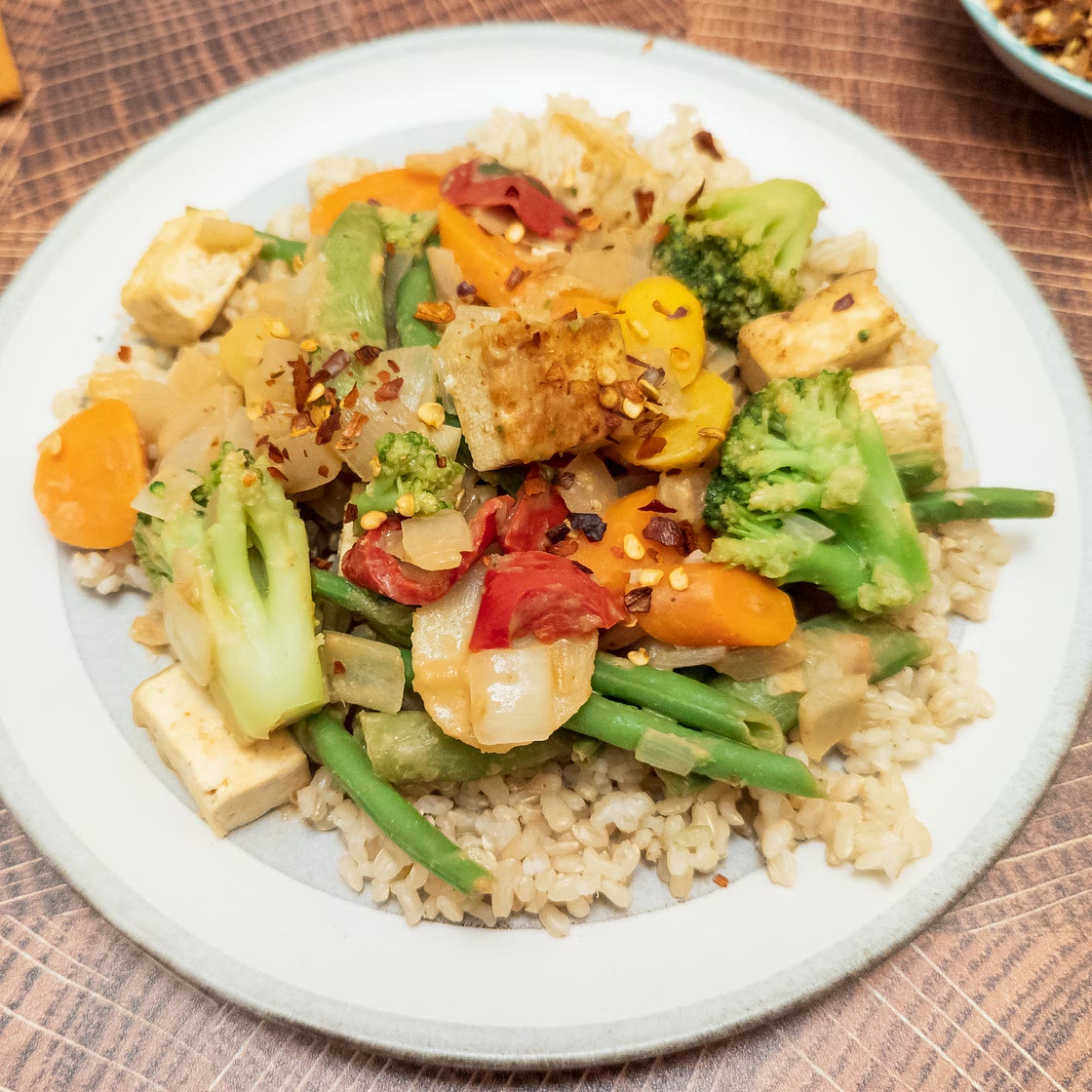 Tofu Stir Fry with Chili Lime Peanut Sauce