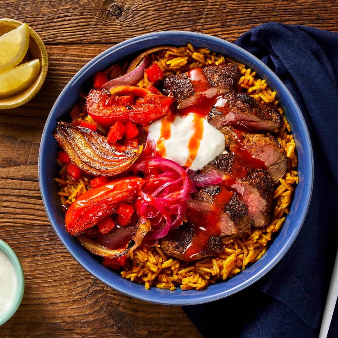 NYC Street-Cart Steak Bowls with Roasted Veggies and Rice
