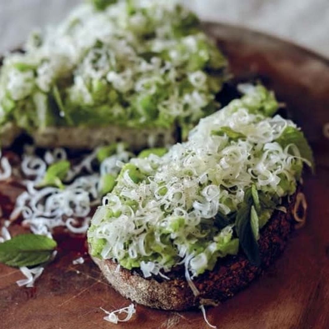 Smashed Fava Beans, Pecorino, and Mint on Toast