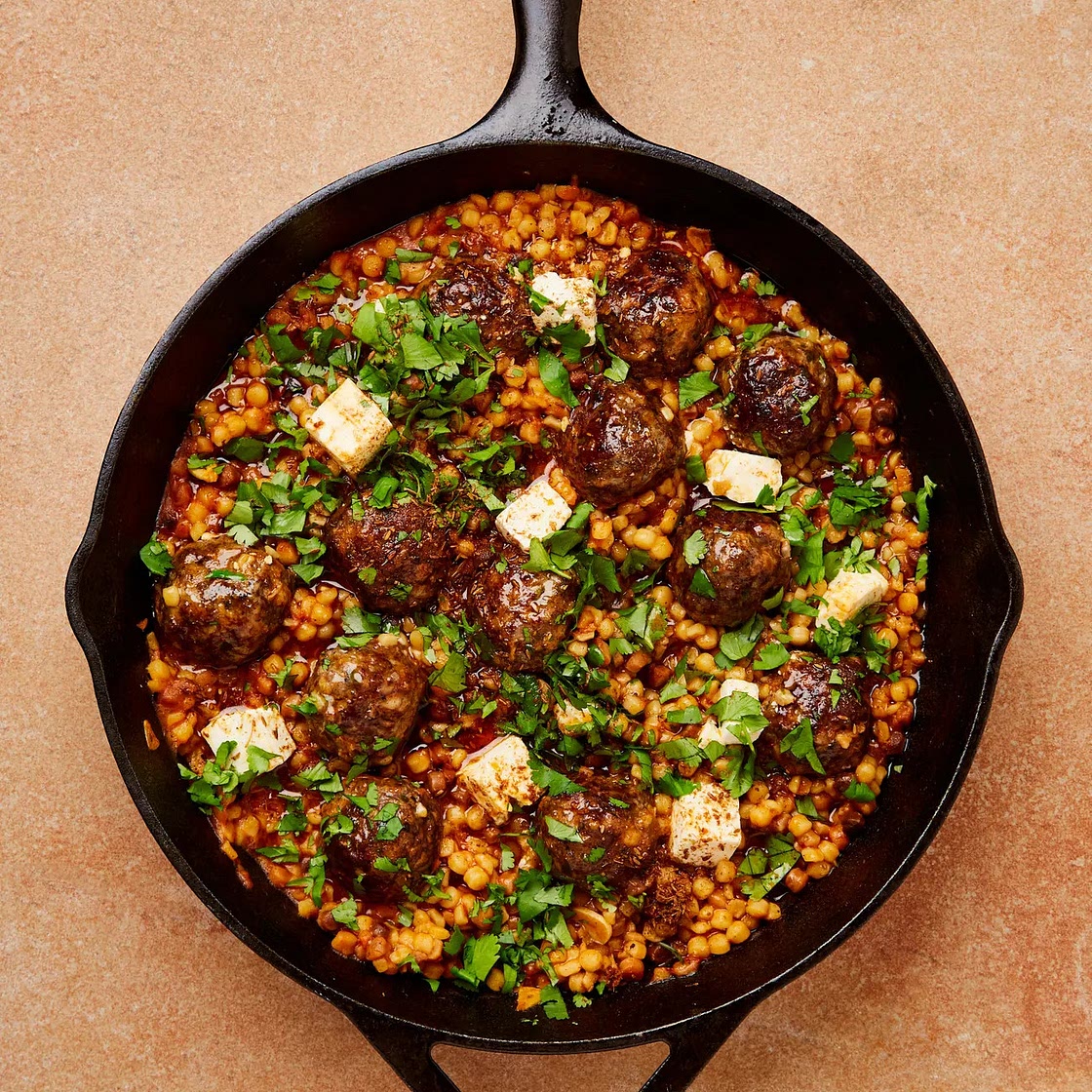Lamb meatballs with fregola and feta