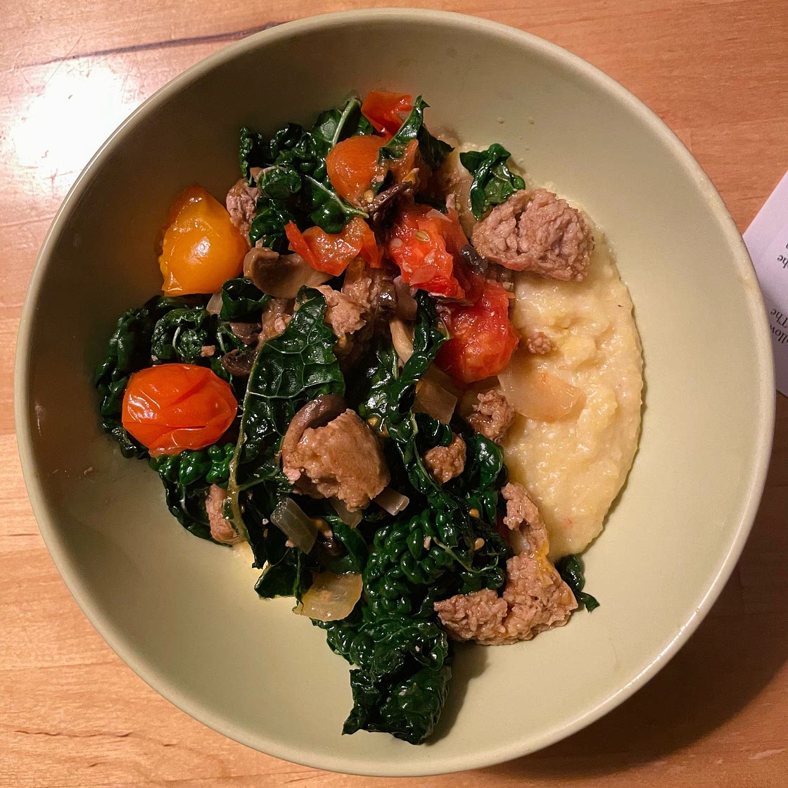Creamy Polenta with Mushrooms & Collards