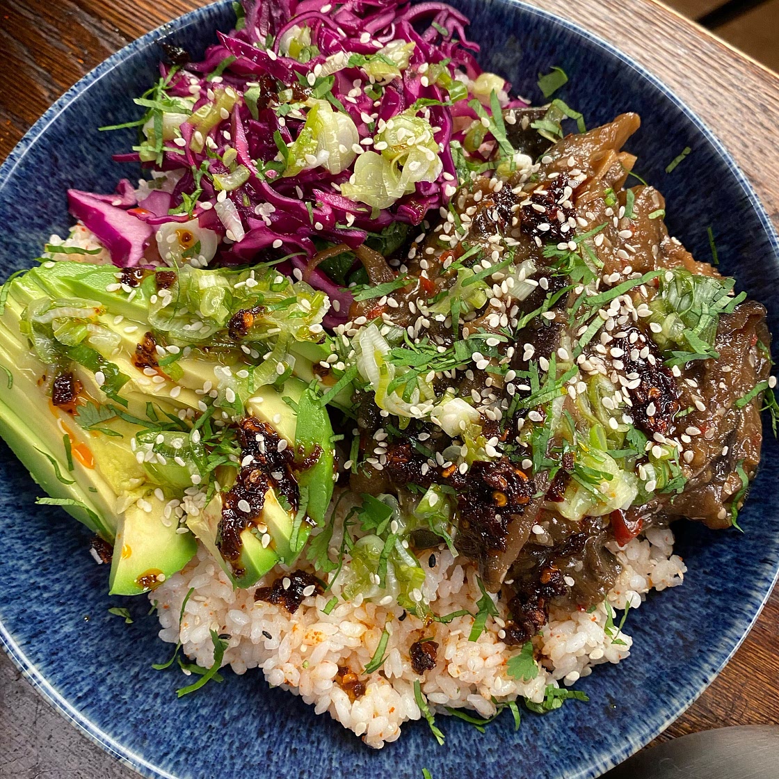 Sticky Aubergine Sesame Rice Bowl