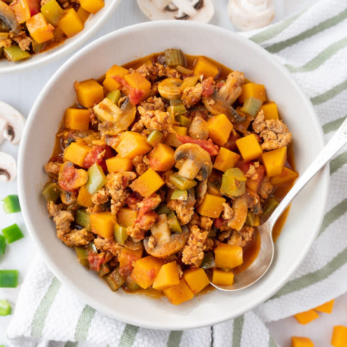 Mild Turkey Chili with Butternut Squash, Bell Pepper & Mushrooms