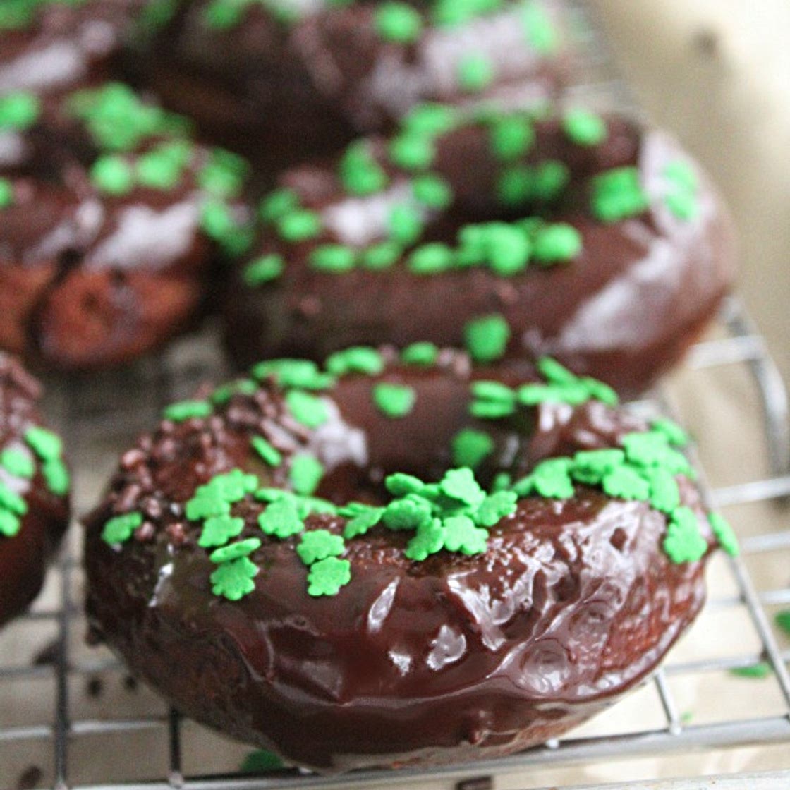 Baked Chocolate Doughnuts with Chocolate-Irish Creme Glaze