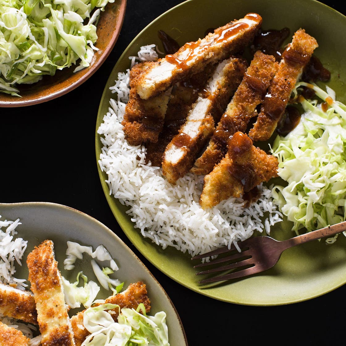 Japanese Chicken Cutlets w/ Cabbage Slaw & Tonkatsu Sauce