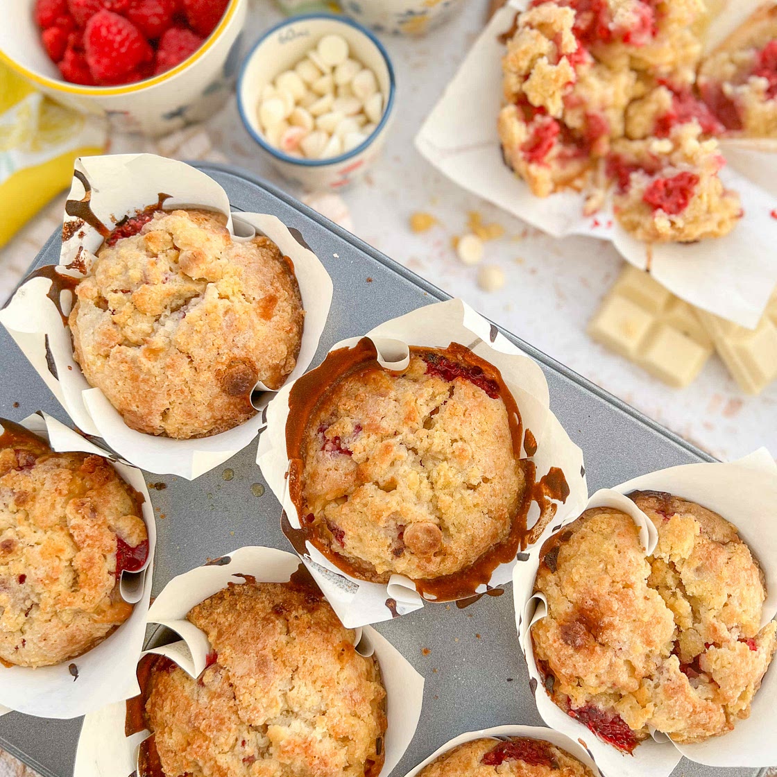 Raspberry and White Chocolate Muffins