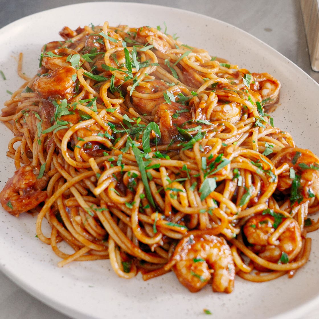 Saucy Prawny Pasta