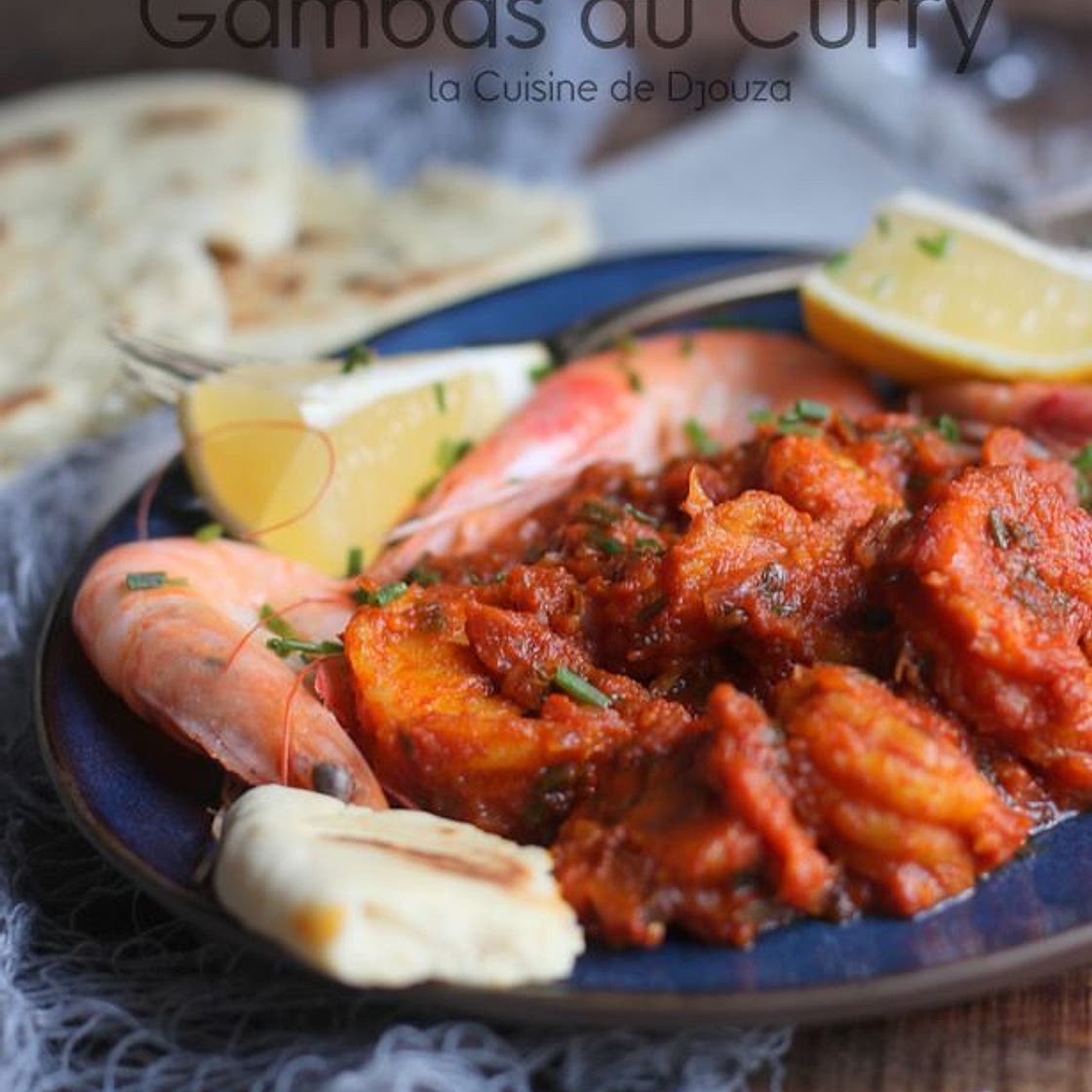 Gambas sauce curry à la crème de coco onctueuse