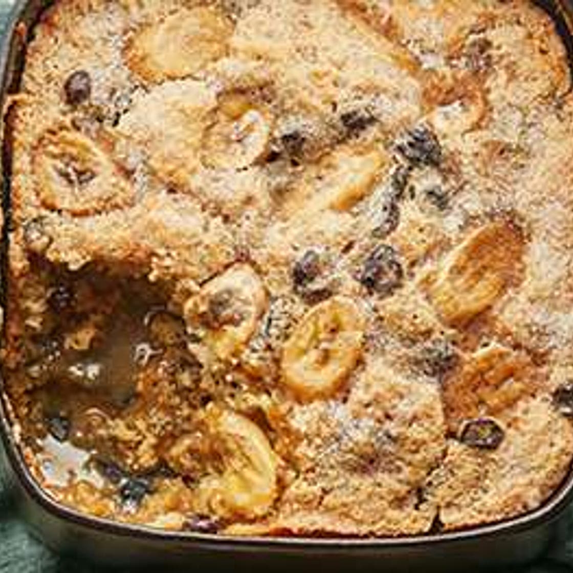 Self-saucing banana, fruit & butterscotch pudding