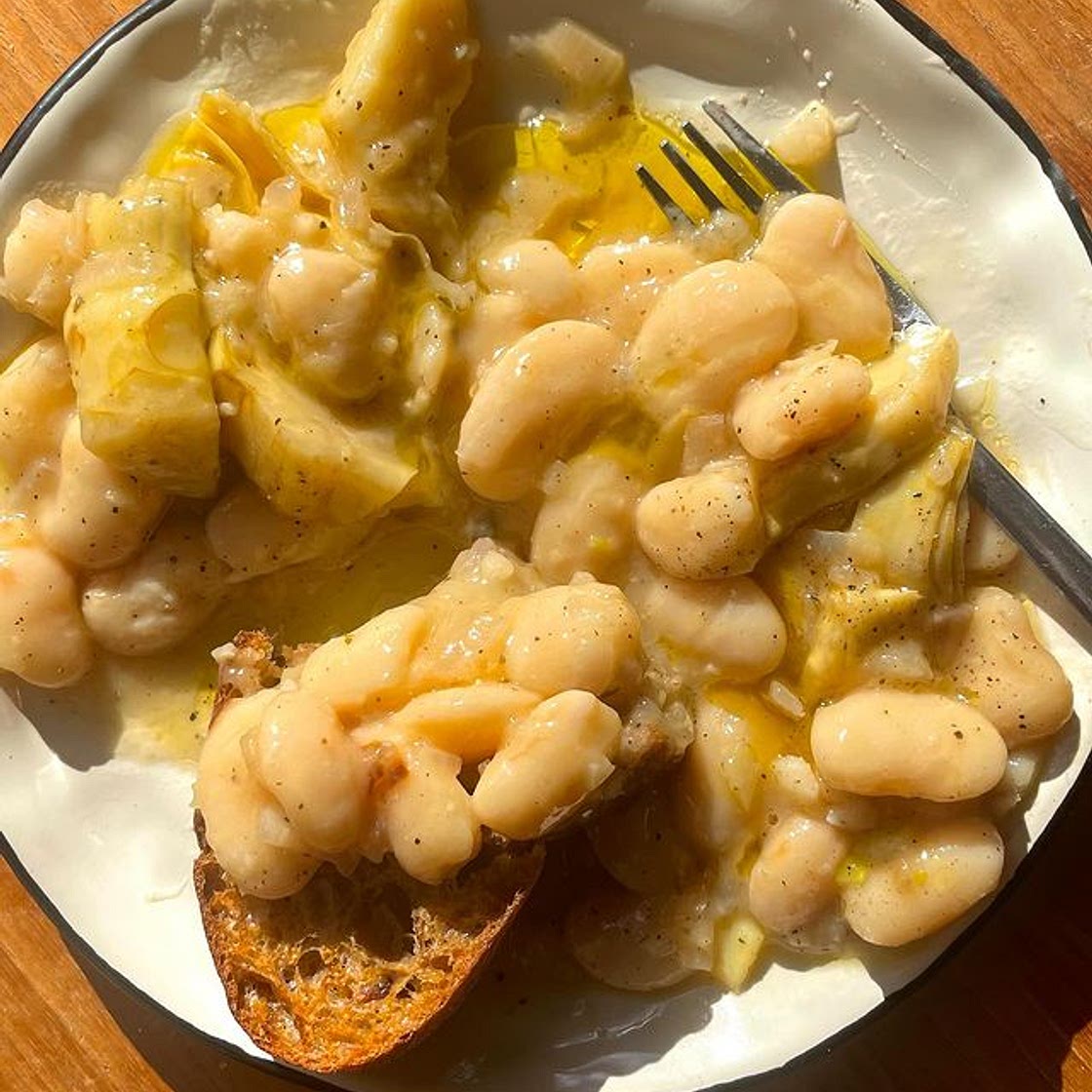 Butterbeans with artichokes and lemon (ZOE)