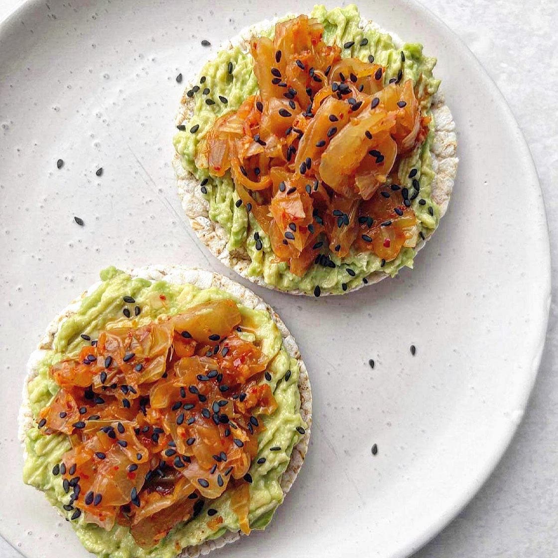 Avocado Kimchi Rice Cakes
