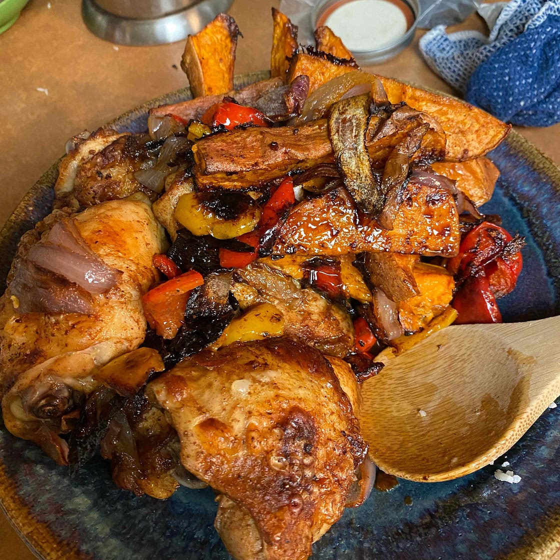 Sheet Pan Chicken Thighs and Sweet Potato Dinner