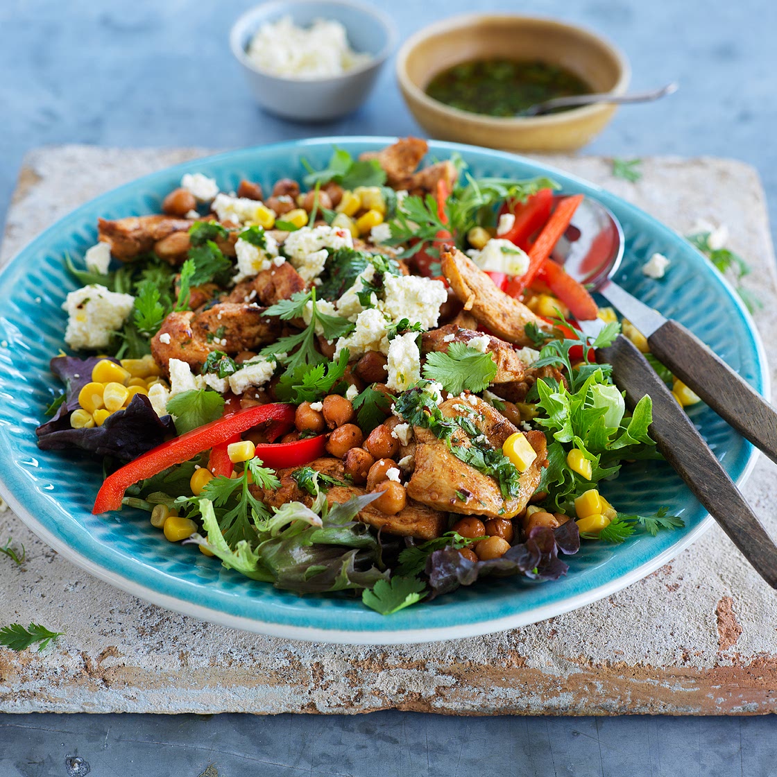 BBQ Chicken Salad with Chickpeas and Corn