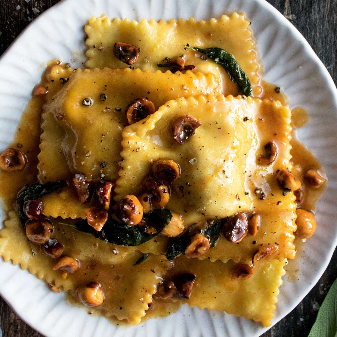 Butternut Squash Ravioli with a sage-infused brown butter sauce