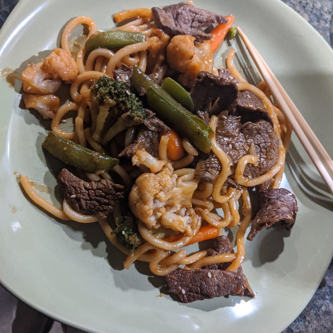 Udon and moose stir fry