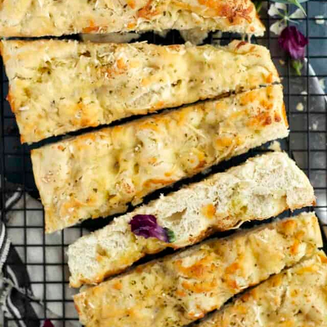 No Knead Cheesy Focaccia Bread