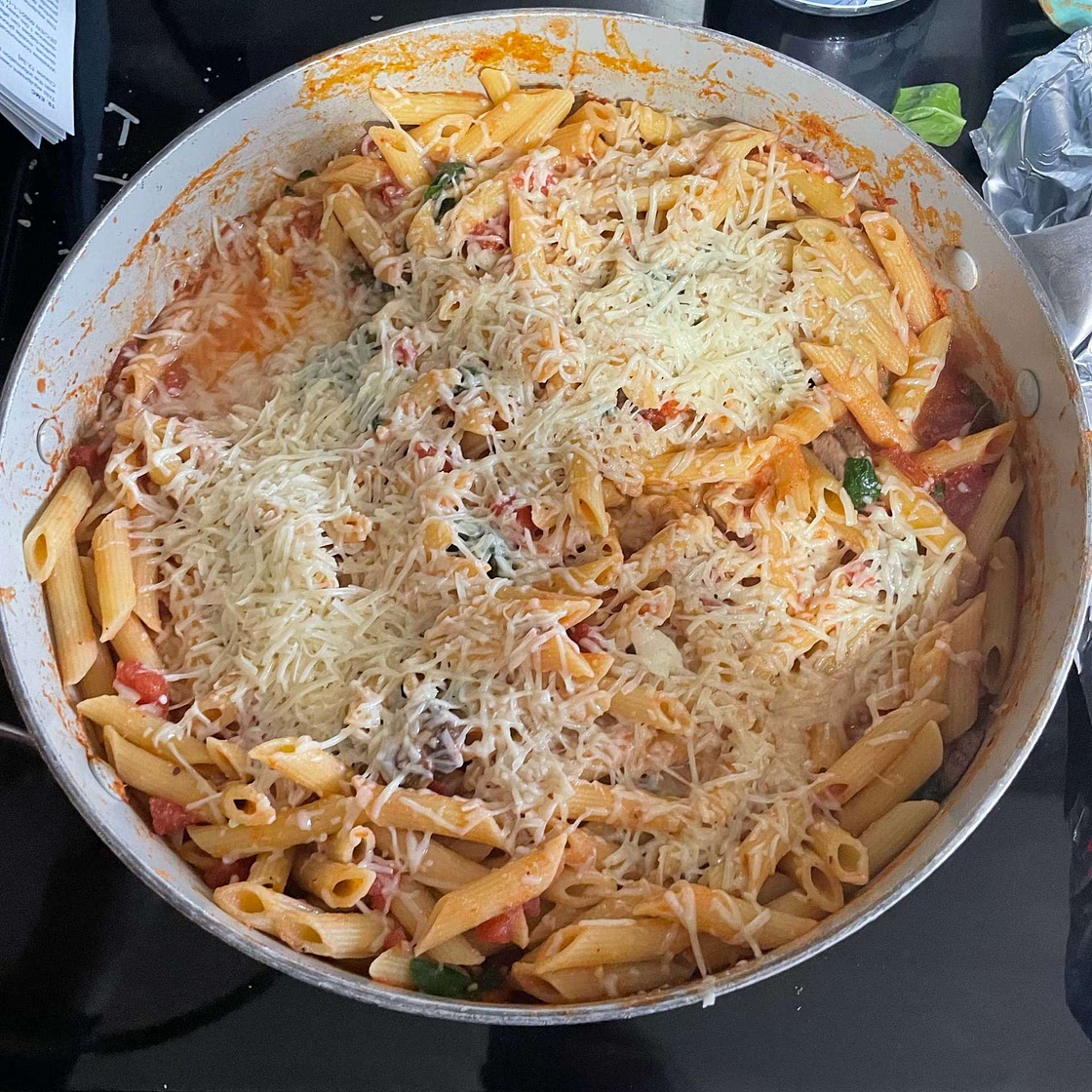 Penne with Sausage and Spicy Cream Tomato Sauce
