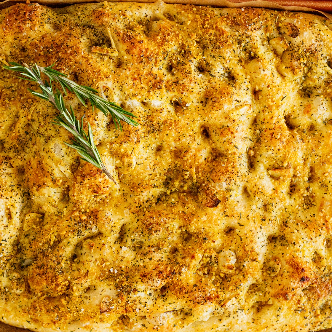 Italian Herb, Garlic, & Vegan Parmesan Focaccia Bread