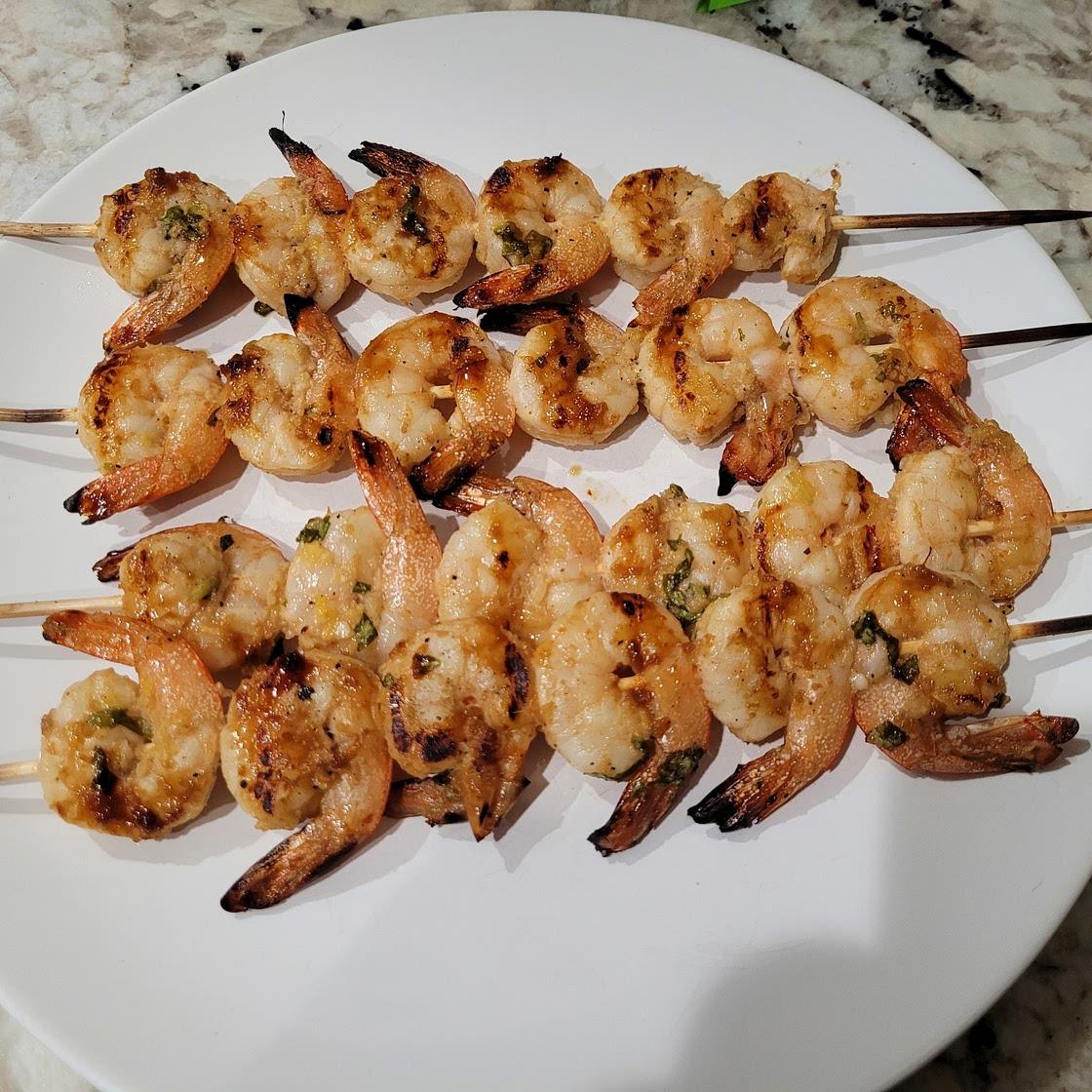 Lemon and Basil Marinated, Grilled Shrimp Skewers