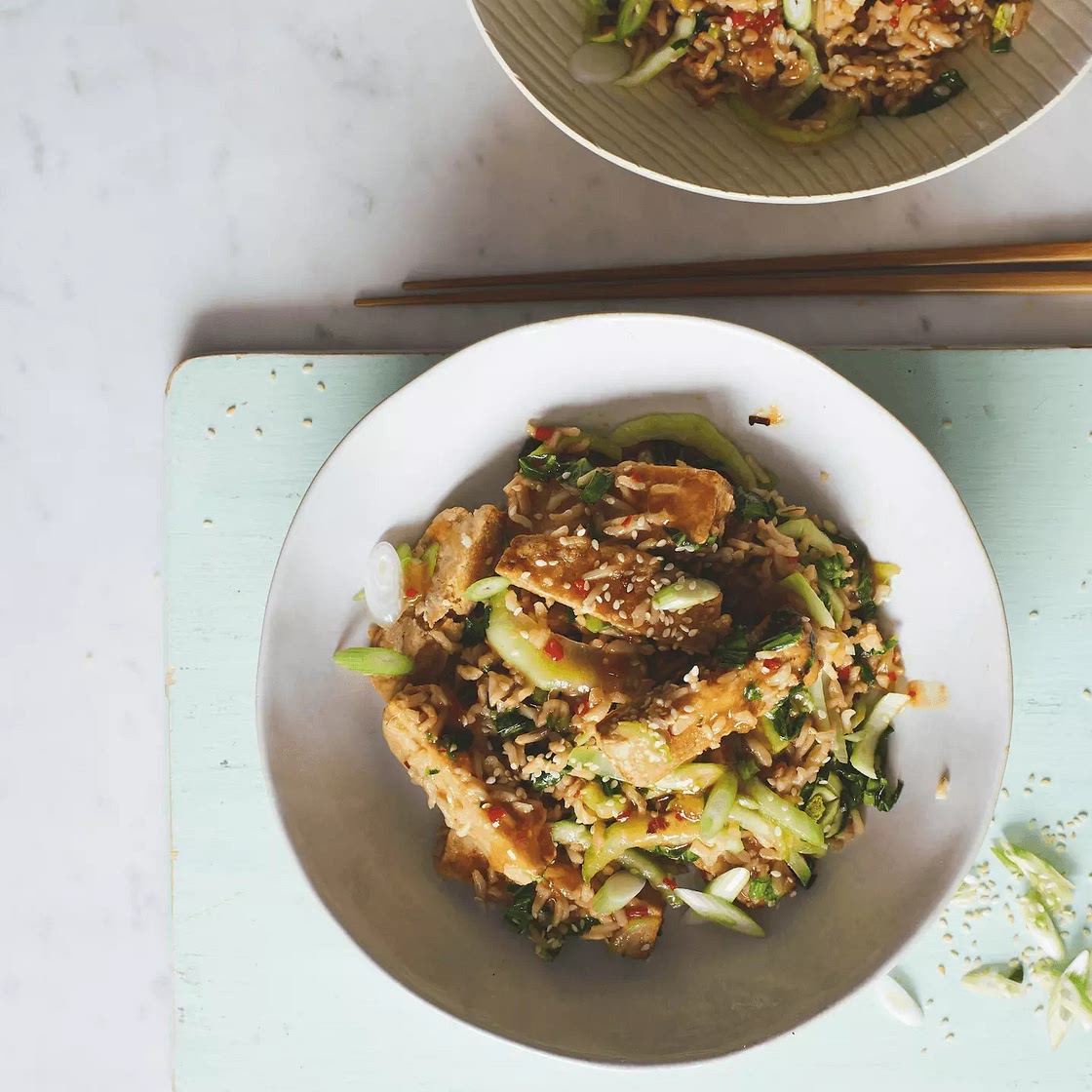 Crispy, Sticky Tofu with Pak Choi Wok Tossed Rice | BOSH!