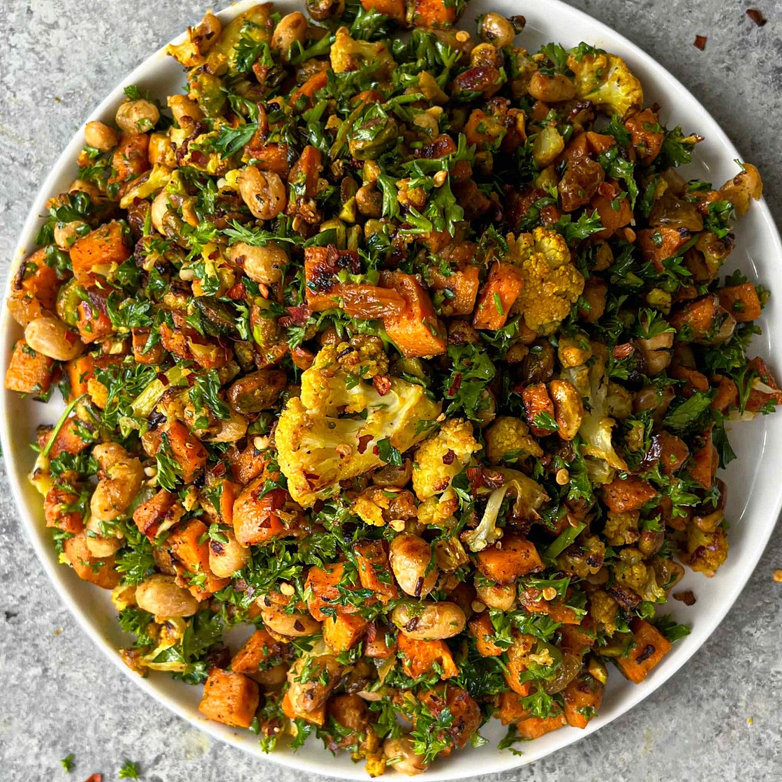Roasted Golden Cauliflower and Sweet Potato Salad