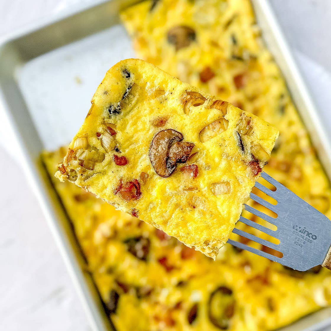 Easy Sheet Pan Frittata with, Bacon, Mushrooms, and Leeks