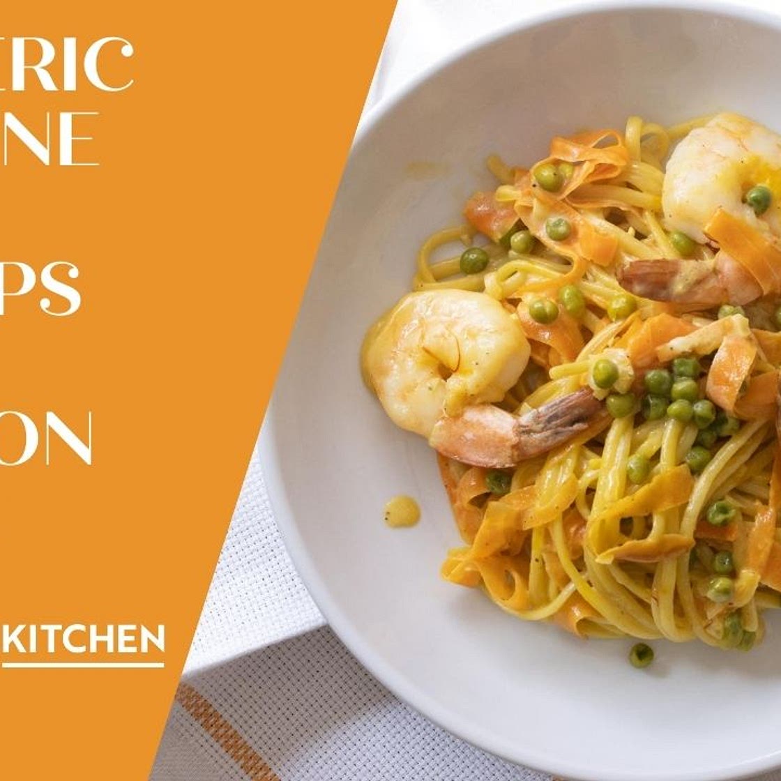 Turmeric Linguine with Shrimps and Saffron Sauce
