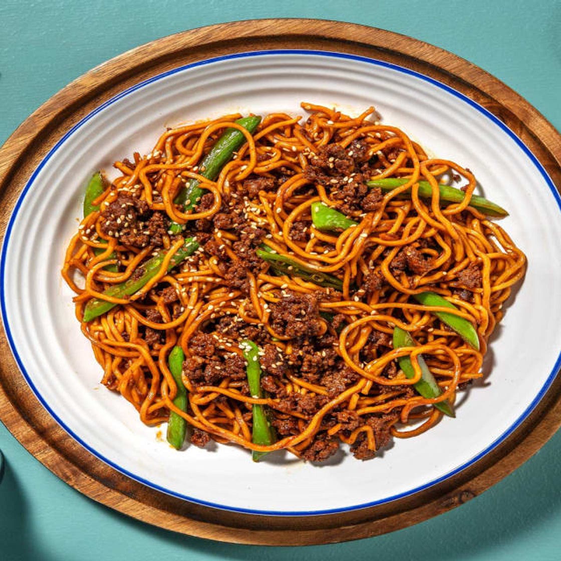 Thai Inspired Beef and Noodle Stir-Fry with Sugar Snaps and Sesame Seeds