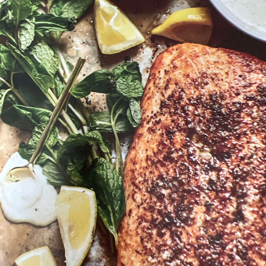 Sumac-Roasted Salmon w/Mint Coriander Yogurt Sauce