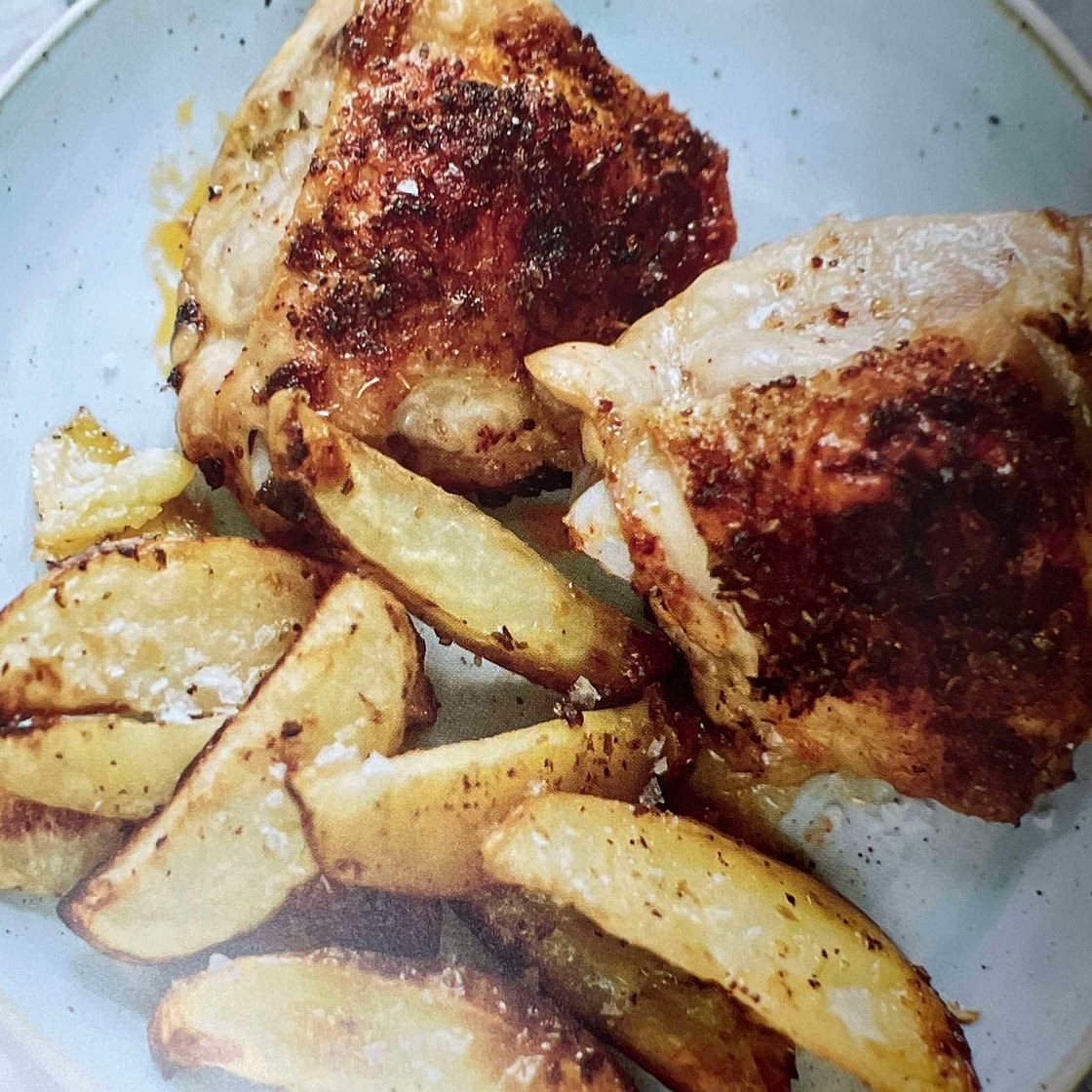 Lemony Greek Potatoes w Crispy Greek Chicken Thighs