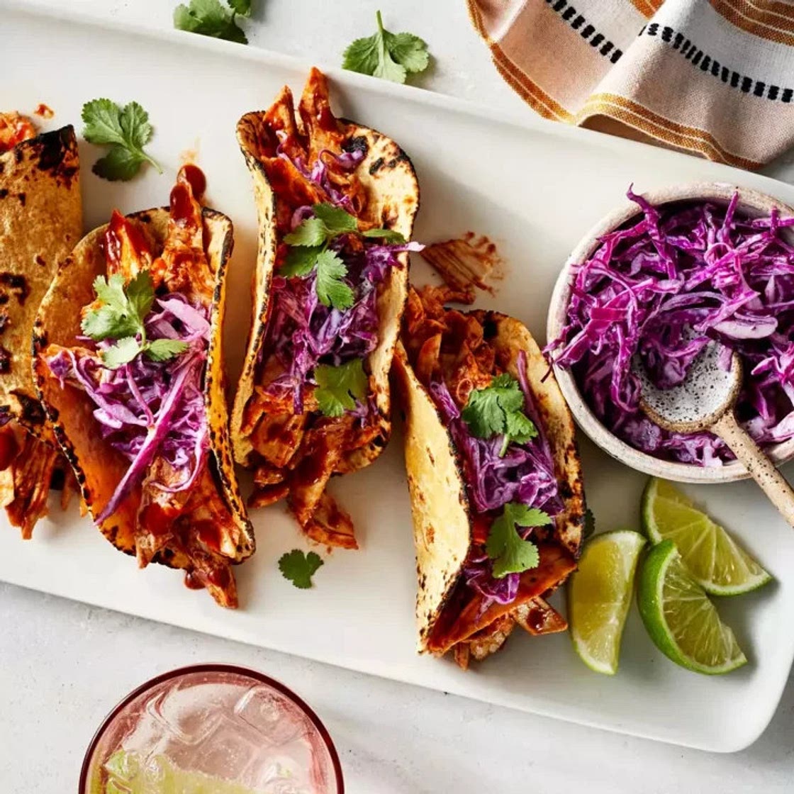 BBQ Chicken Tacos Recipe with Red Cabbage Slaw