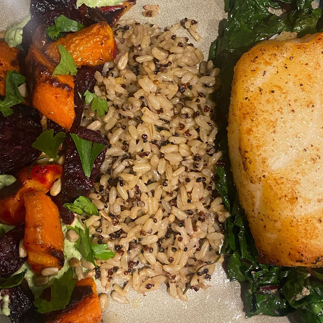 Roasted Beets & Carrots with Tahini-Cottage Cheese Whip